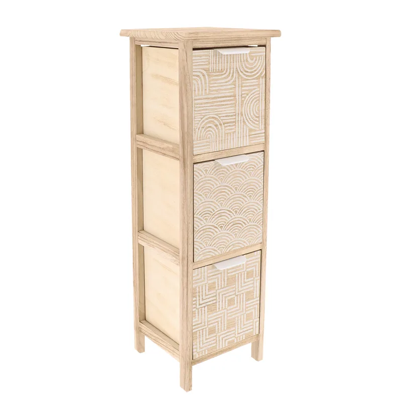 Συρταριέρα MDF Με 3 Συρτάρια 25x25x77εκ. Μπεζ Με Σχέδια MRShome 1399000 (Υλικό: Mdf, Χρώμα: Μπεζ) - sealskin - sl-DS-1399000