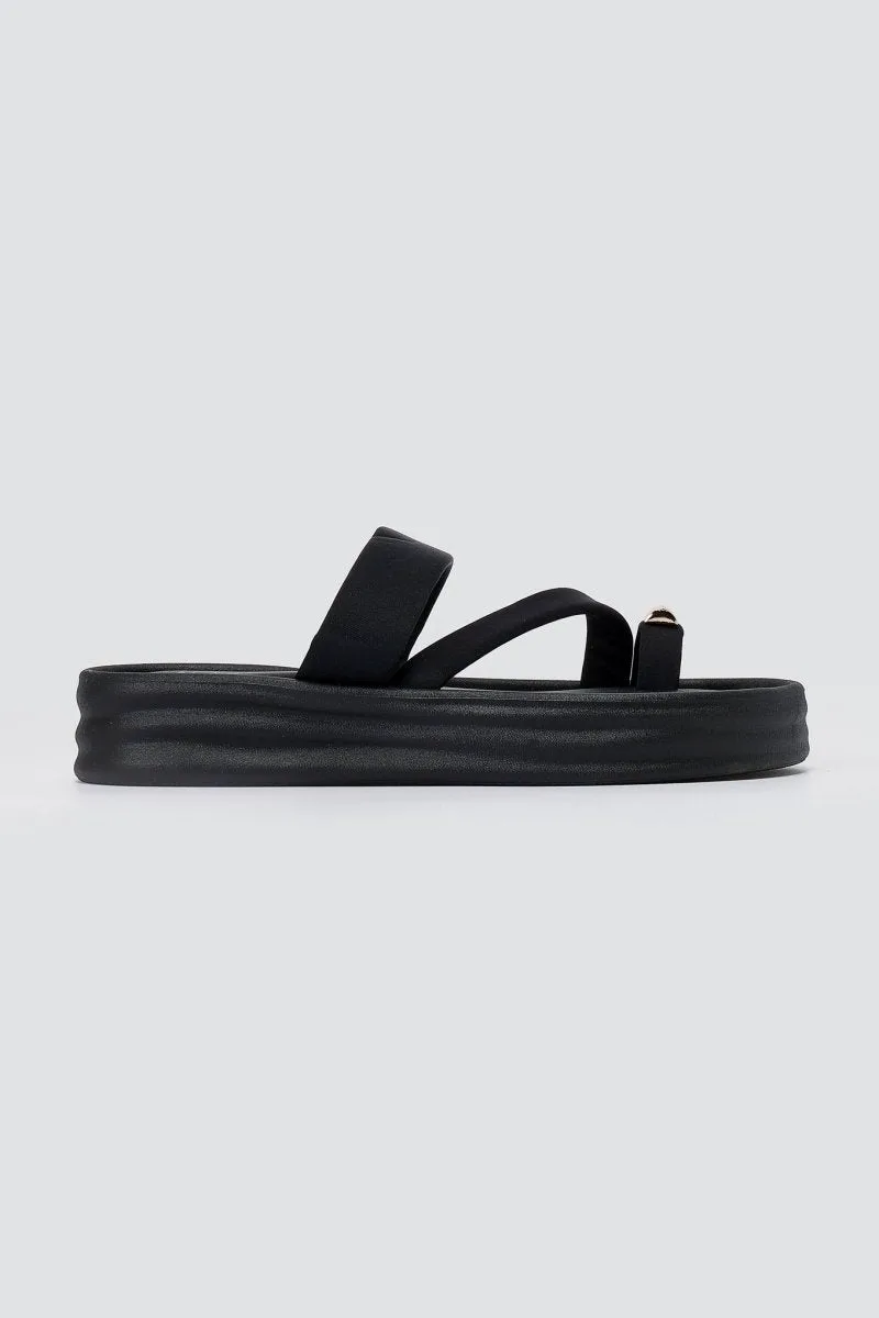 ERYNN Toe Ring Flatform Sandals - LS-623 - Black Satin