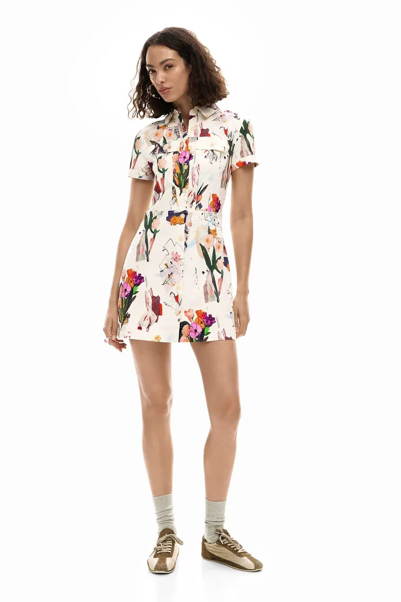 Desigual γυναικείο mini φόρεμα σεμιζιέ με floral print "Fini" - 26SWVW48 Μπεζ