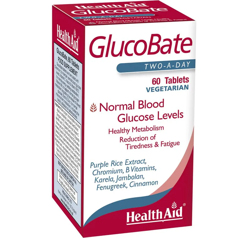 Health Aid GlucoBate Συμπλήρωμα Διατροφής με Βιταμίνες, Μέταλλα, Κανέλα & Φυτικά Εκχυλίσματα για Υγιή Επίπεδα Σακχάρου στο Αίμα 60tabs