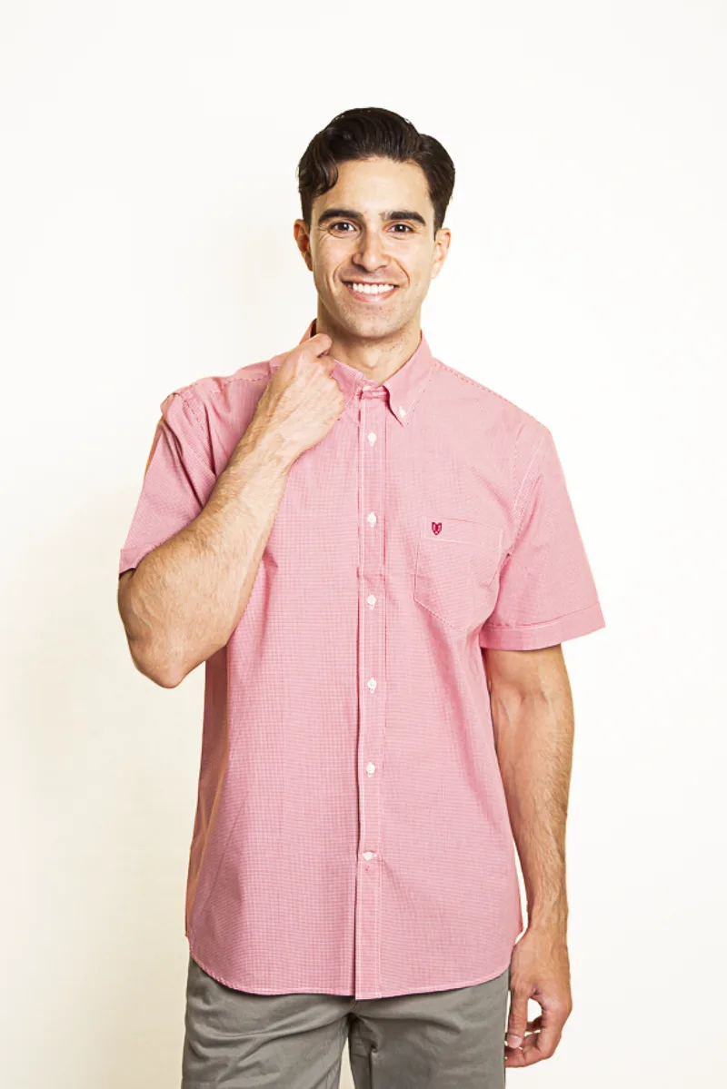 The Bostonians ανδρικό πουκάμισο poplin button down με καρό σχέδιο και κεντημένο λογότυπο Regular Fit "Chester" - BAC7021 Κόκκινο