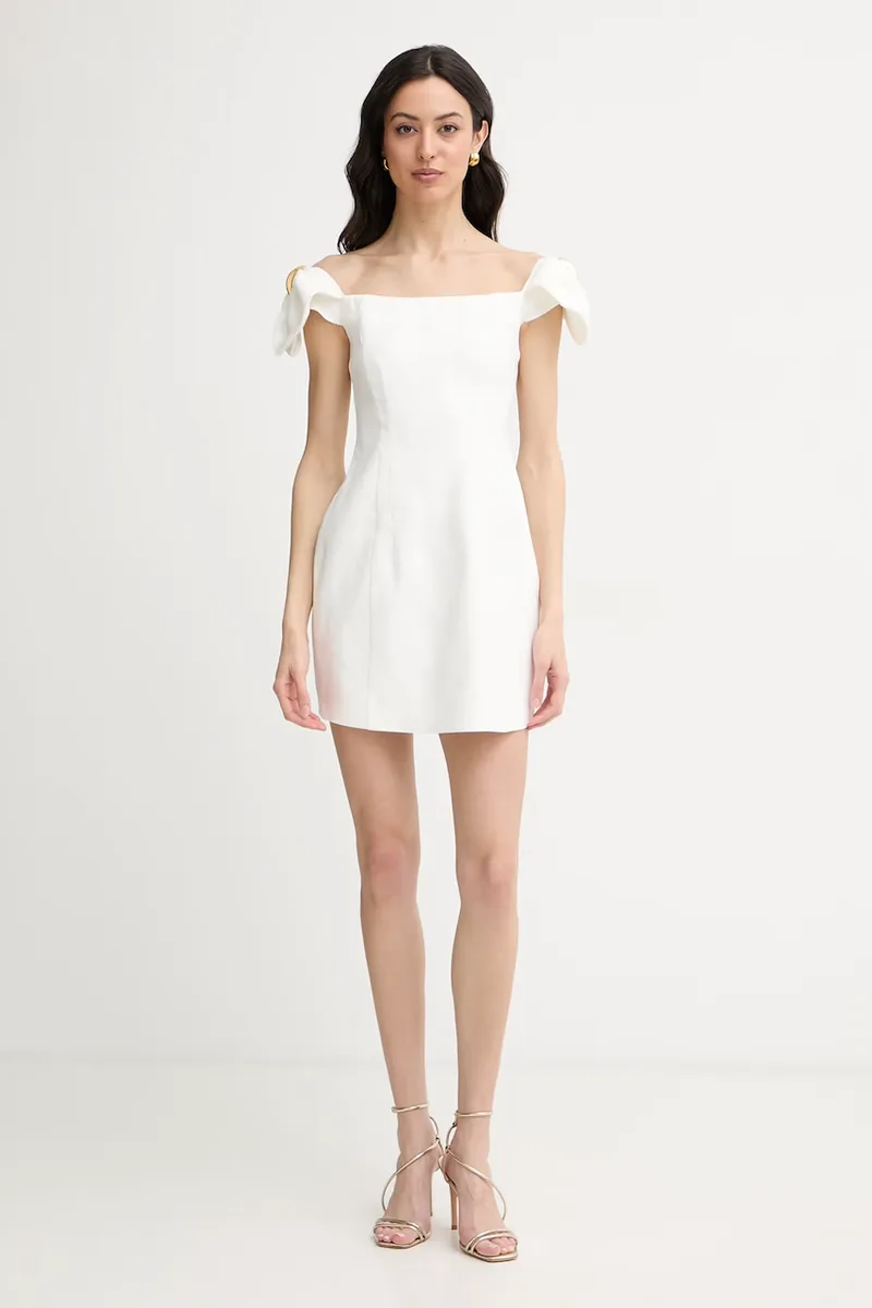 Elisabetta Franchi φόρεμα off shoulder με λινό