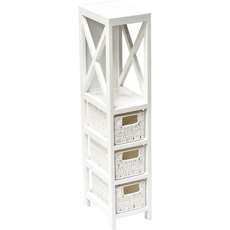 Έπιπλο MDF Με 1 Ράφι & 3 Συρτάρια Λευκό 17x24x82εκ. MRShome 1232000 (Υλικό: Mdf, Χρώμα: Λευκό) - sealskin - sl-DS-1232000