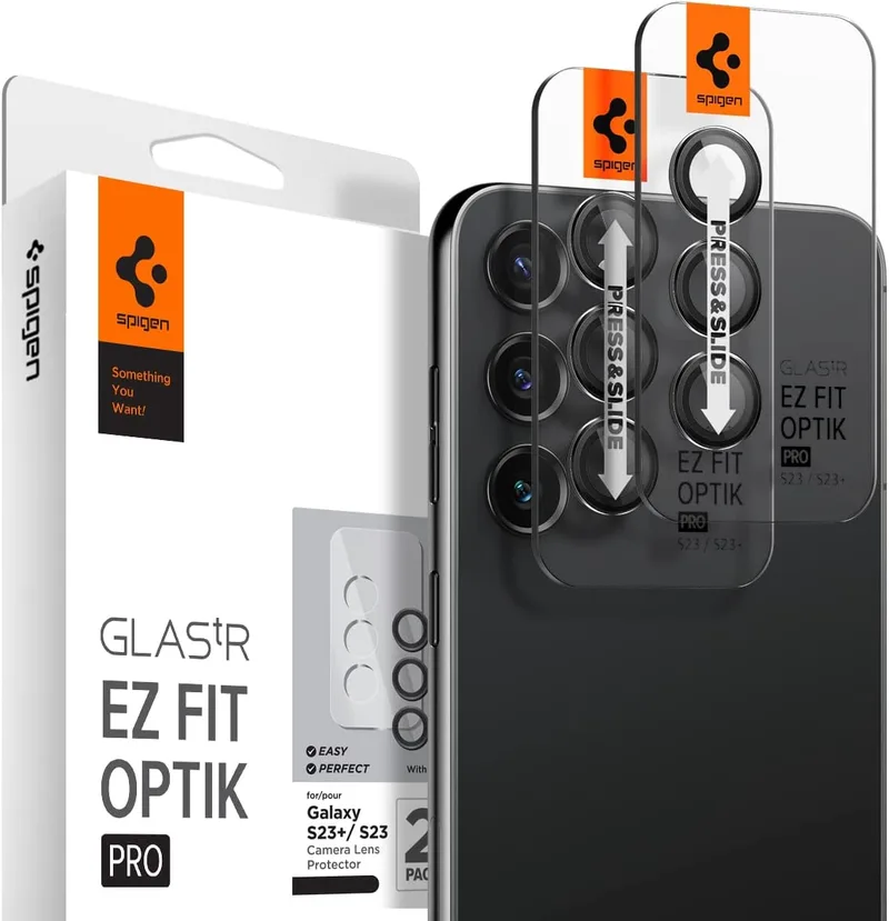 Spigen GLAS.tR EZ Fit OPTIK Pro Camera Lens Protector - Αντιχαρακτικό Προστατευτικό Γυαλί για Φακό Κάμερας Samsung Galaxy S23 / S23 Plus - 2 Τεμάχια - Black (AGL05962)