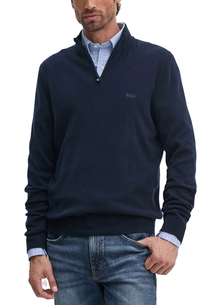 BOSS ΠΛΕΚΤΟ HALFZIP EMARIO ΜΠΛΕ
