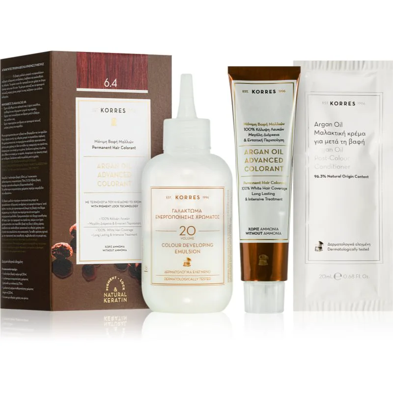 Korres Argan Oil μόνιμη βαφή μαλλιών με έλαιο αργκάν απόχρωση 6.4 Copper Dark Blonde 50 ml