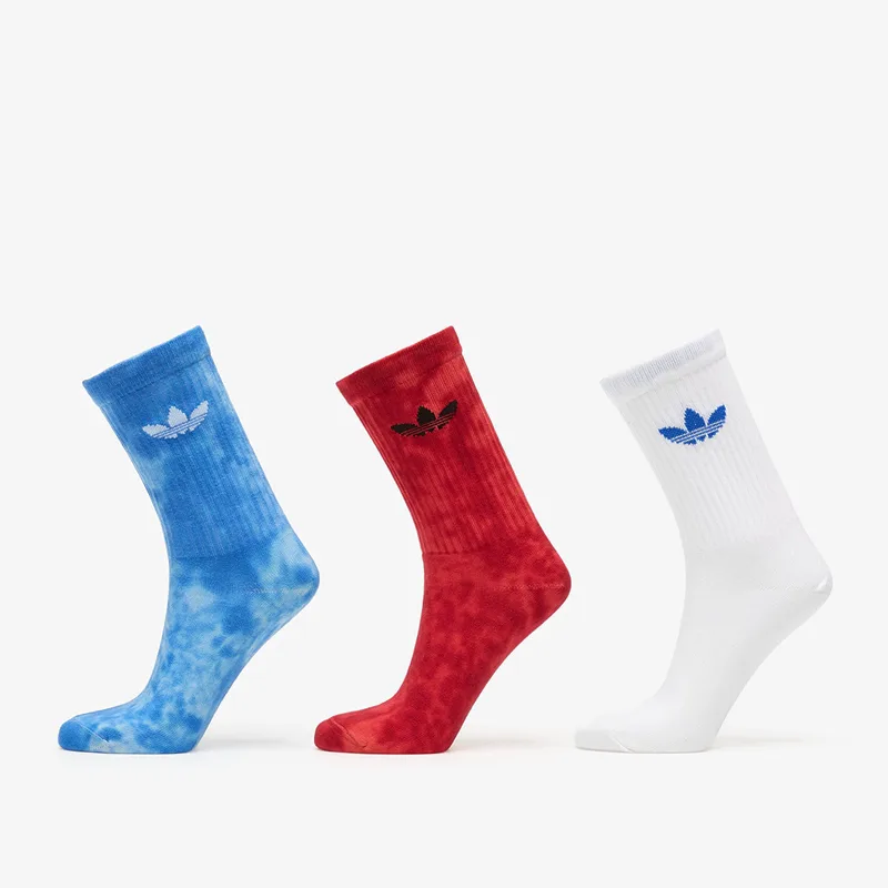 adidas Tie Dye Crew Socks 3 Pairs Crystal Sky/ Lucid Red/ White- Clear Blue L