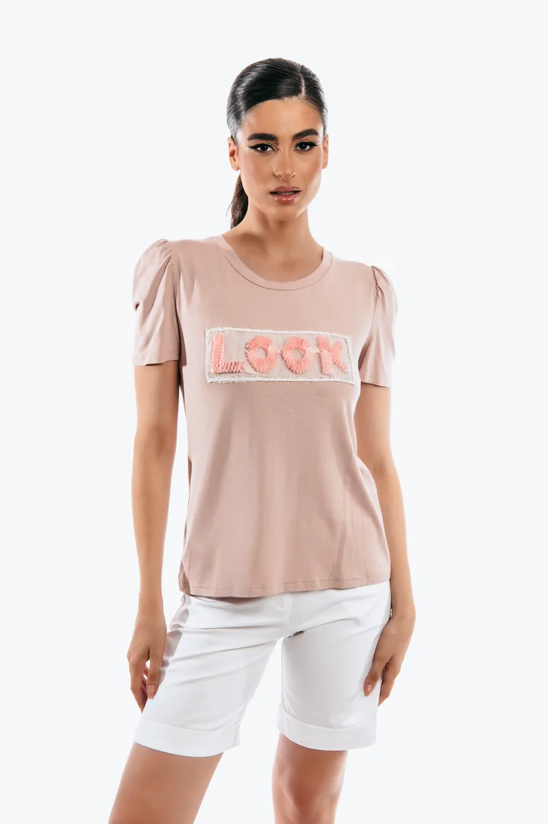 ΜΠΛΟΥΖΑ ΚΟΝΤΟΜΑΝΙΚΗ ΜΕ ΣΤΑΜΠΑ LOOK Ροζ