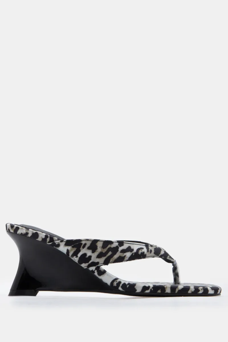 Mules Thong Wedge Μονόχρωμες - Animal Print