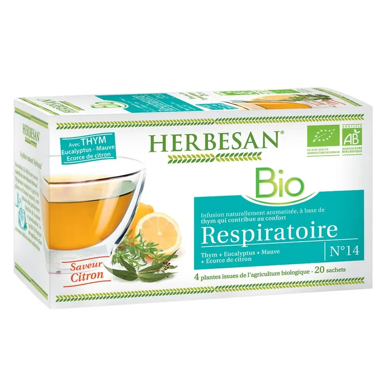 Herbesan Organic Respiratory Thyme Lemon Flavor Infusion 20 sachets