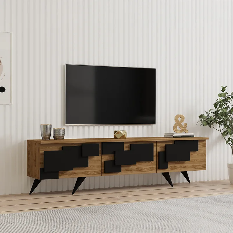 Έπιπλο τηλεόρασης Trida pakoworld oak με μαύρο 160x35x45εκ - PAKO WORLD - 120-000669