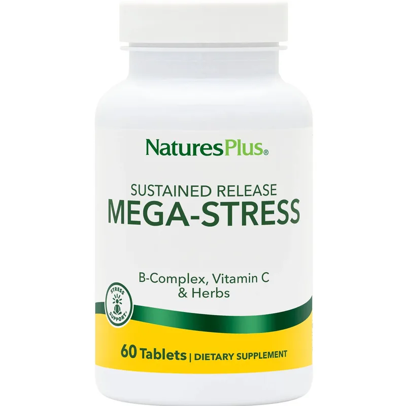 Natures Plus Mega Stress Complex Συμπλήρωμα Διατροφής Συμπλέγματος Βιταμίνης Β, Βιταμίνης C & Εκχυλισμάτων Βοτάνων για την Αντιμετώπιση του Περιστασιακού Άγχους, Καταπολέμηση του Στρες & Πνευματική Ισορροπία 60tabs