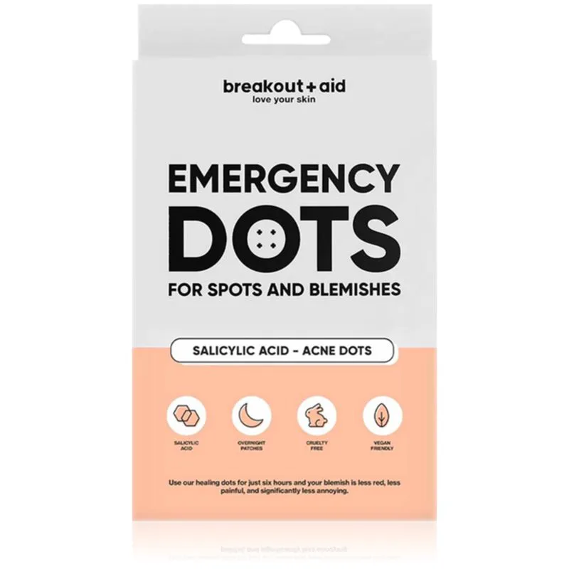 breakout + aid Emergency Dots For Spots and Blemishes τοπική φροντίδα κατά της ακμής για πρόσωπο, ντεκολτέ και πλάτη με σαλικυλικό οξύ 72 τμχ