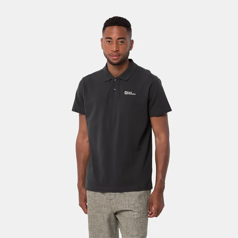 JACK WOLFSKIN ESSENTIAL POLO T-SHIRT ΜΑΥΡΟ