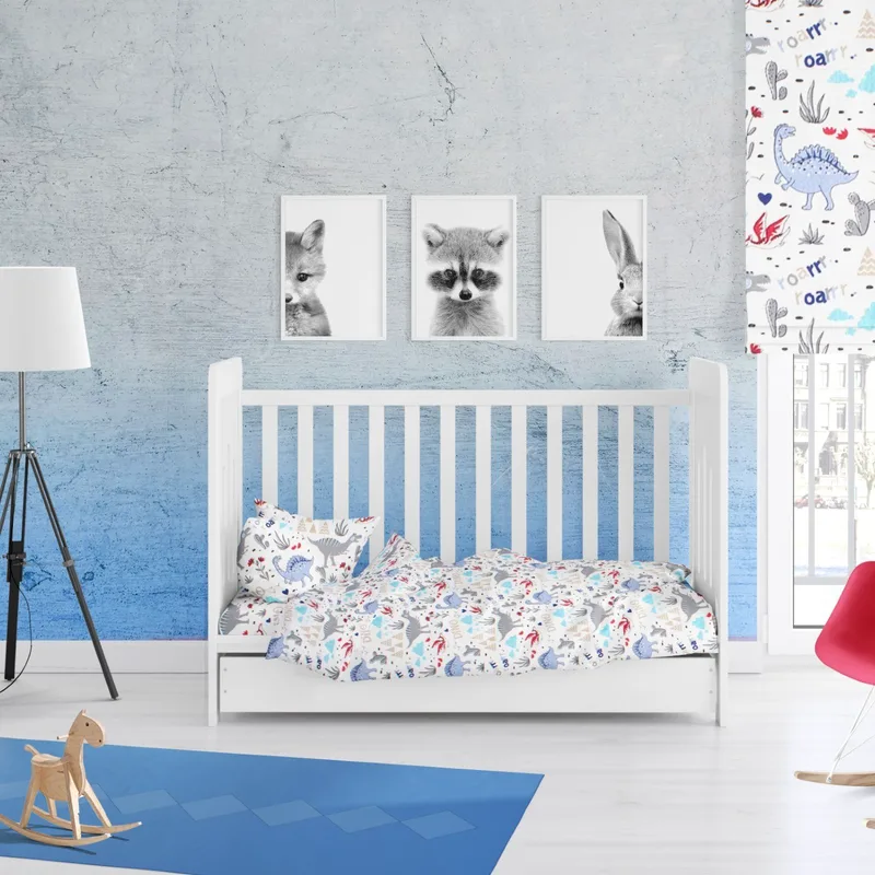 Σεντόνι Κούνιας με Λάστιχο Dimcol Dino 309 White-Blue 70x140+15