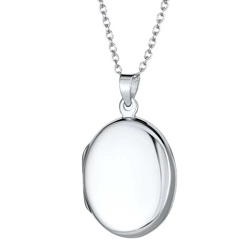 Jt Unisex ατσάλινο κολιέ οβάλ για φωτογραφια ( και με χάραξη) Ασημί