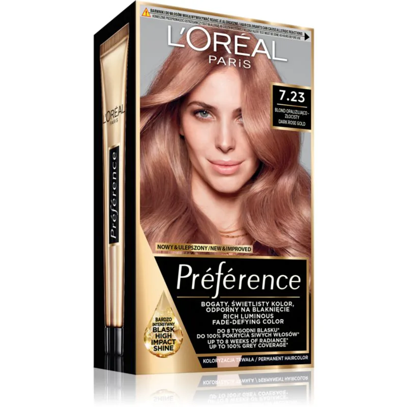 L’Oréal Paris Préférence βαφή μαλλιών απόχρωση 7.23 Dark Rose Χρυσό 1 τμχ