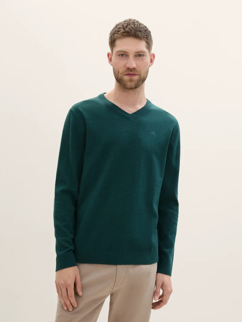 Tom Tailor Ανδρικό Πλεκτό V-Neck Pullover 1039806-36296 Πράσινο