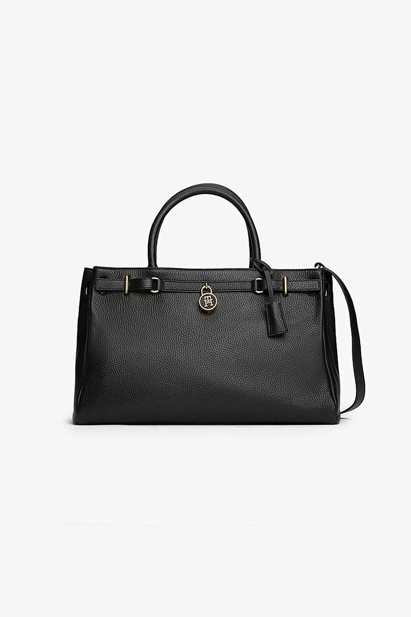 Tommy Hilfiger γυναικεία τσάντα tote με μεταλλικό μονόγραμμα "American Icon" - AW0AW17925 Μαύρο