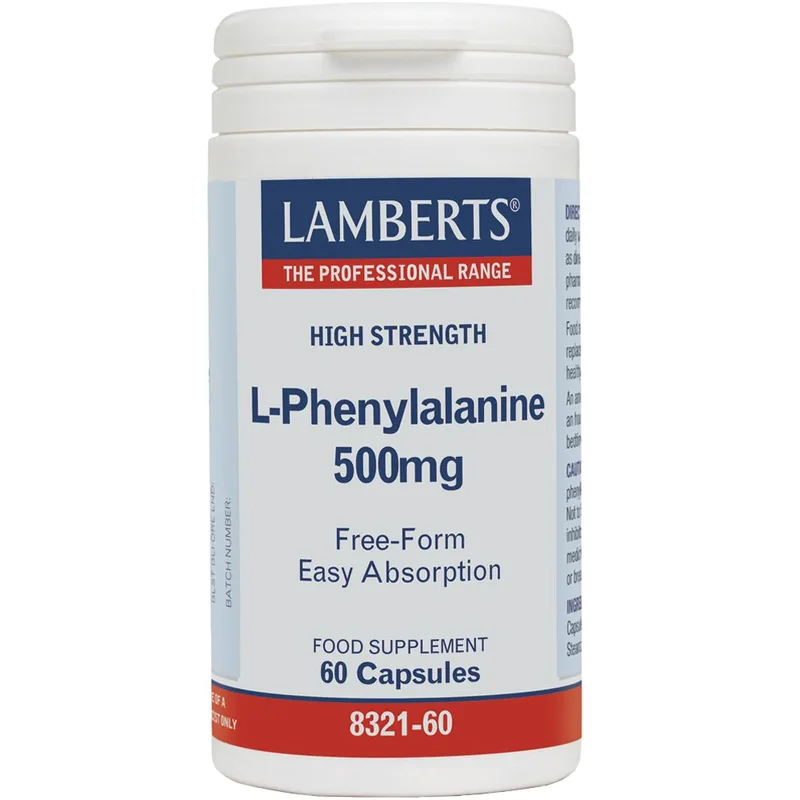 Lamberts L-Phenylalanine Συμπλήρωμα Διατροφής Φαινυλαλανίνης για την Καλή λειτουργία του Νευρικού Συστήματος, Διατήρηση της Μνήμης & Καλύτερο Έλεγχο των Μυϊκών Κινήσεων 500mg, 60caps