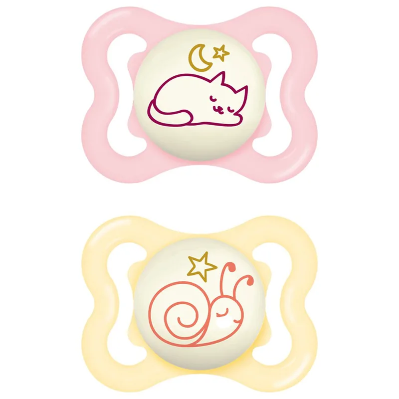 Mam Supreme Night Silicone Soother 2-6m Ορθοδοντική Πιπίλα Σιλικόνης που Λάμπει στο Σκοτάδι 2 Τεμάχια, Κωδ 148S - Ροζ / Κίτρινο