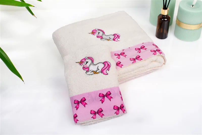 Σετ Πετσέτες 2τμχ Βαμβακερές Unicorn 189 Ecru-Pink DimCol