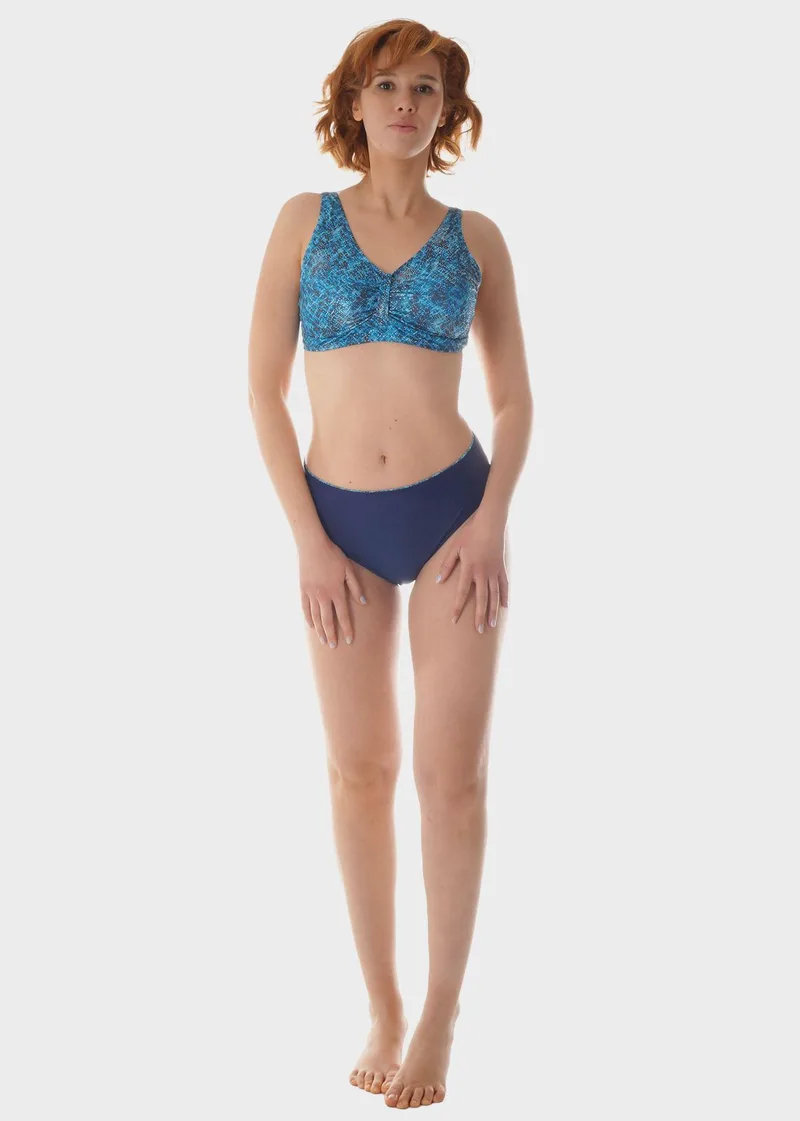 Γυναικείο σετ μαγιό bikini all print bra αποσπώμενη επένδυση slip κανονική γραμμή.Καλύπτει D Cup ΜΠΛΕ