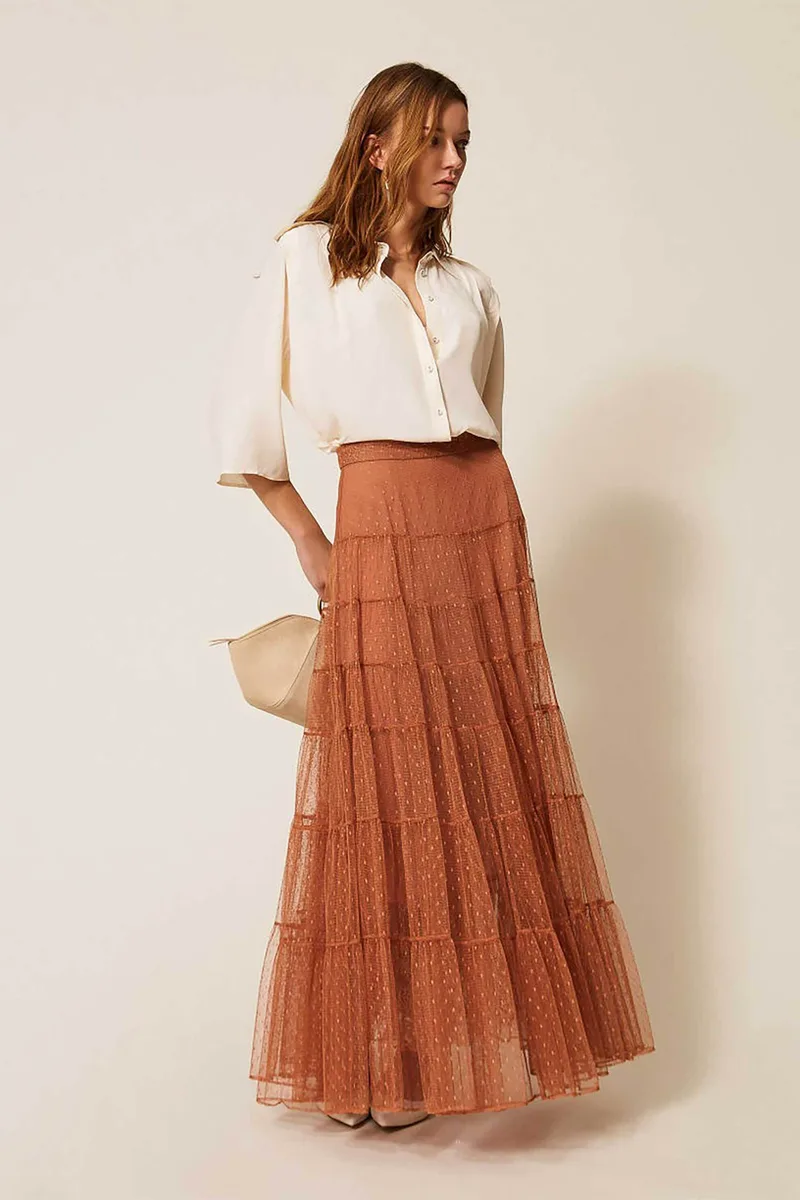 Twinset γυναικεία maxi φούστα τούλινη - 261TP2773 Κεραμιδί
