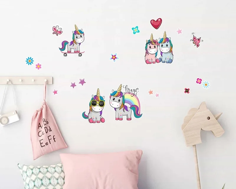 Διακοσμητικά Αυτοκόλλητα Τοίχου Ango Colorful Unicorns Large 18116