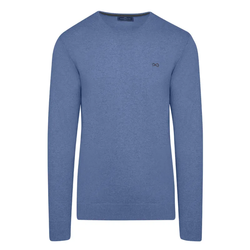 Logo-Embroidered Πλεκτή Μπλούζα Μπλε Ραφ in Cotton (Modern Fit)