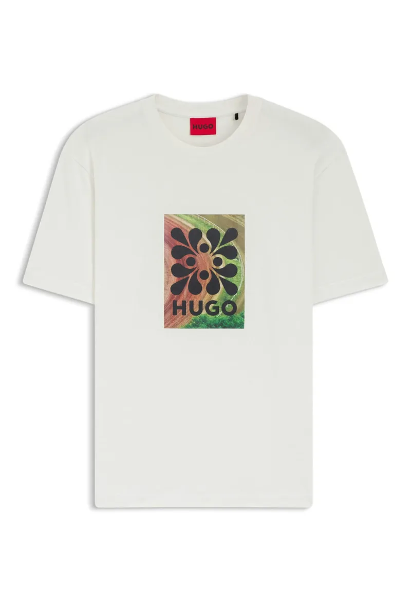 ΑΝΔΡΙΚΟ T-SHIRT HUGO DAMORU ΚΟΝΤΟΜΑΝΙΚΟ ΜΕ ΤΥΠΩΜΑ ΕΚΡΟΥ