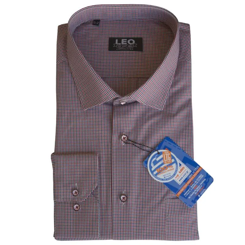Πουκάμισο καρό "Casual Check" Γαλλικής ραφής by Leo Collection - Blue/Red/White