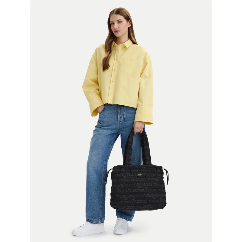 Τσάντα Tommy Jeans Tjw Icon Nylon Tote Aop AW0AW18649 Μαύρο