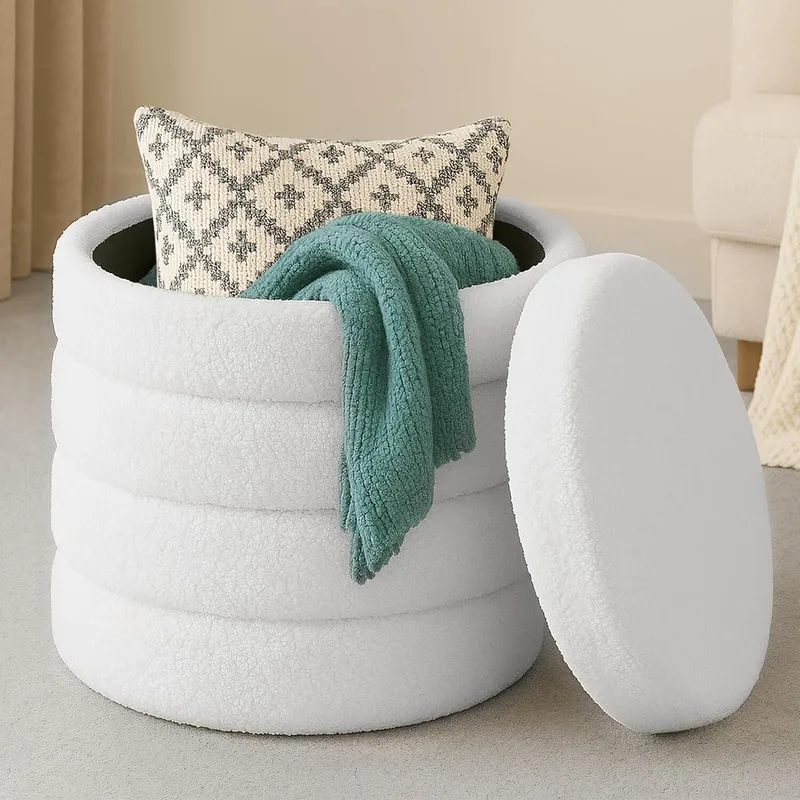 Υποπόδιο Navaris Tiered Storage Ottoman Σκαμπό με Αποθηκευτικό Χώρο 37 x 40 x 37 cm - Cream / White (NAV0000385H001C)