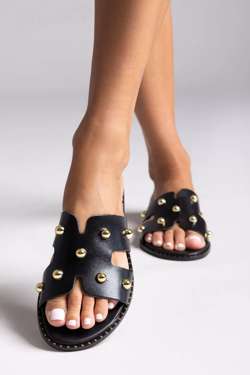 TFP Leather Studded Sandals - 1031 - Black