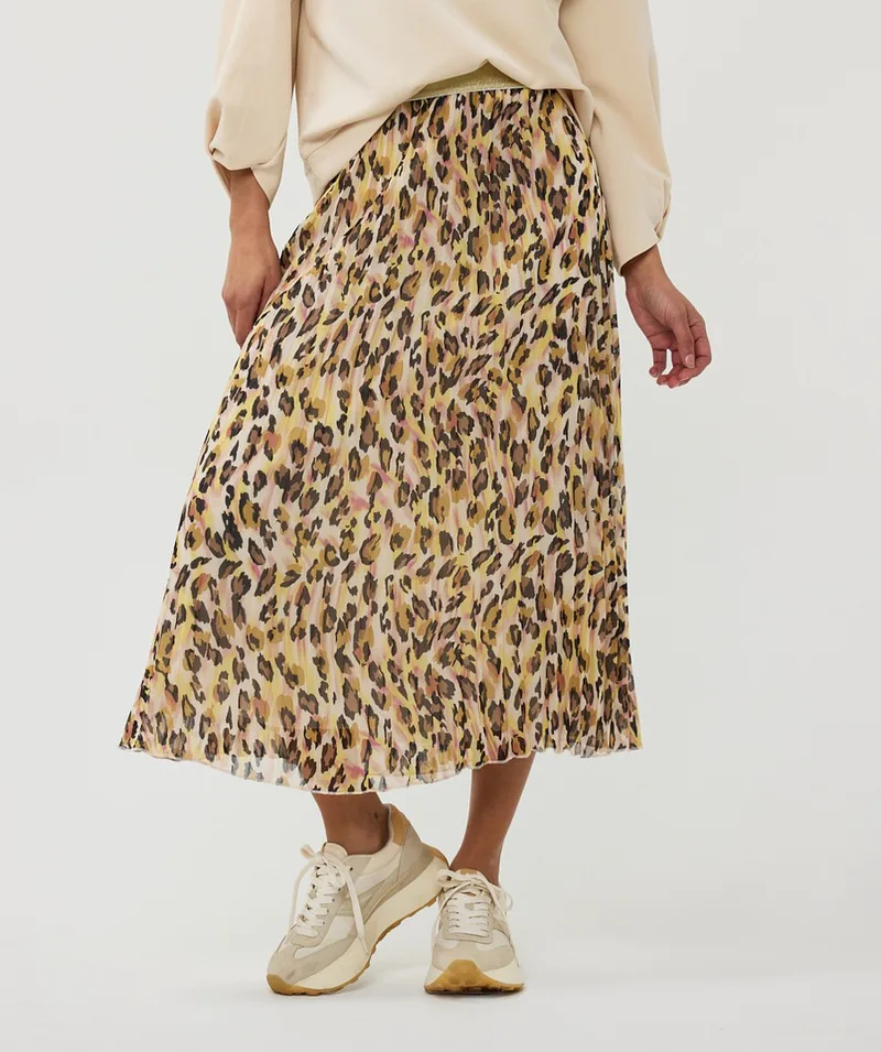 EsQualo Γυναικεία Midi Φούστα Πλισέ με Animal Print