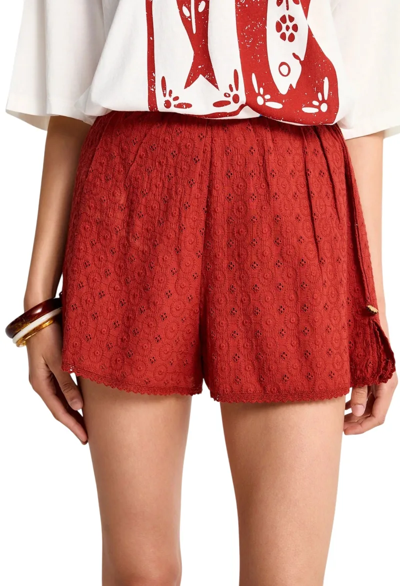 Σορτς Funky Buddha Embroidery FBL013-117-03-BAKED APPLE Γυναικείο