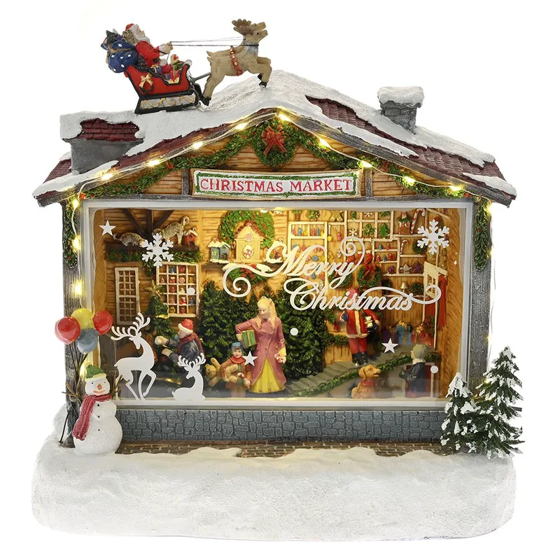 Χριστουγεννιάτικο Διακοσμητικό Μαγαζί Christmas Market Με Φως-Μουσική-Κίνηση Polyresin-Πλαστικό 27x15x27εκ. iliadis 74539 (Υλικό: Πλαστικό) - Iliadis - il_78539
