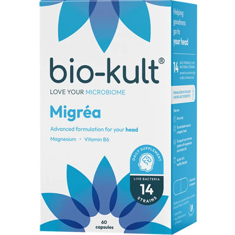 Protexin Bio-Kult Migrea Συμπλήρωμα Διατροφής Προβιοτικών με Μαγνήσιο & Βιταμίνη Β6 για τη Φυσιολογική Λειτουργία του Νευρικού Συστήματος & του Εντέρου Κατά της Ημικρανίας & του Πονοκεφάλου 60caps