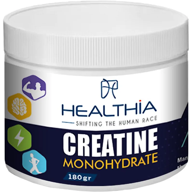 Healthia Creatine Monohydrate Συμπλήρωμα Διατροφής με 100% Καθαρή Μονοϋδρική Κρεατίνη σε Σκόνη για Ενέργεια, Υψηλή Αθλητική Απόδοση & Αύξηση Μυϊκού Ιστού 180gr