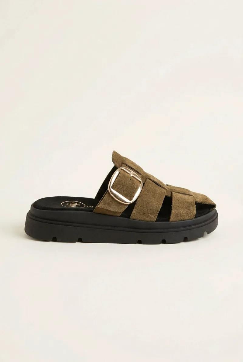TFP Fisherman Flatform Sandals - 4597 - Olive Suede
