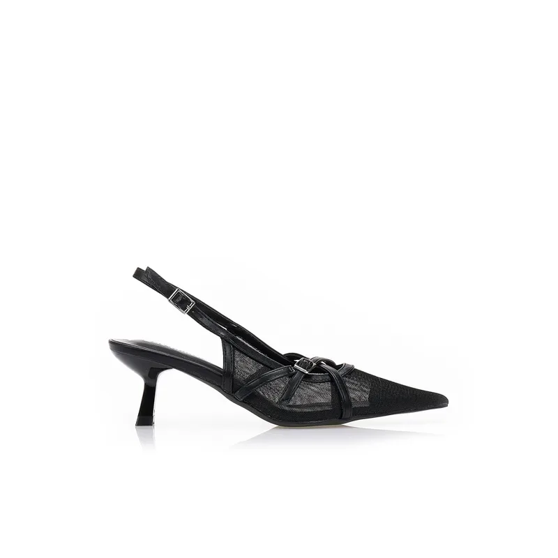Γόβες slingback με δίχτυ ΜΑΥΡΟ