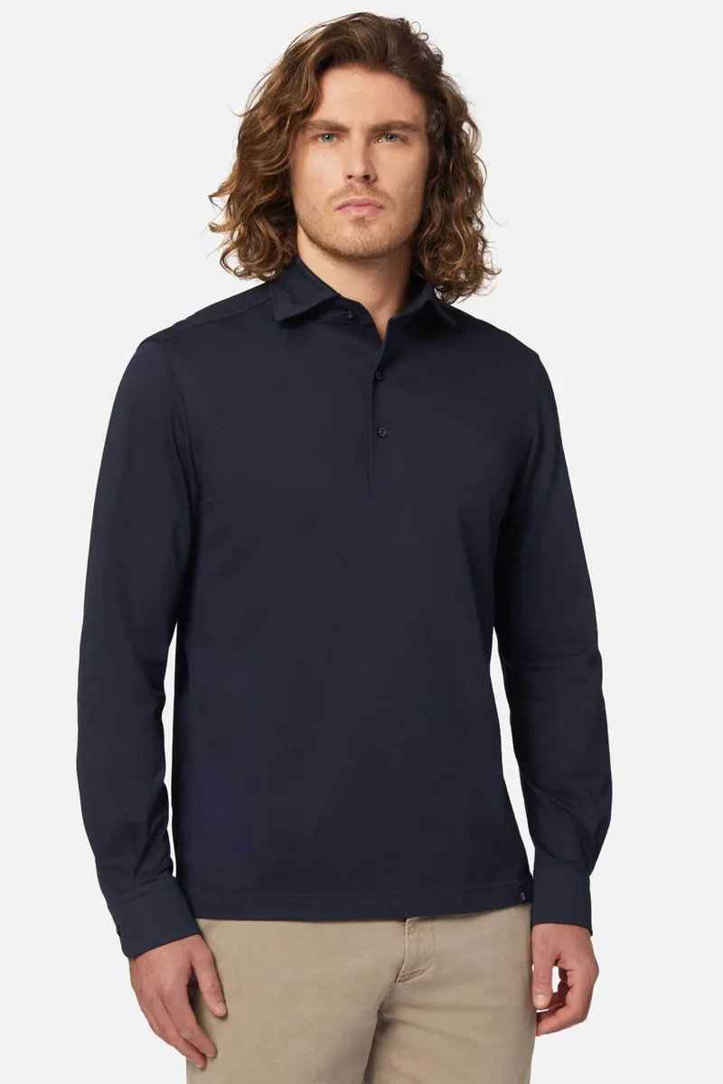 Boggi Milano ανδρική μπλούζα πόλο μονόχρωμη Regular Fit - BO23C001004 Μπλε Σκούρο