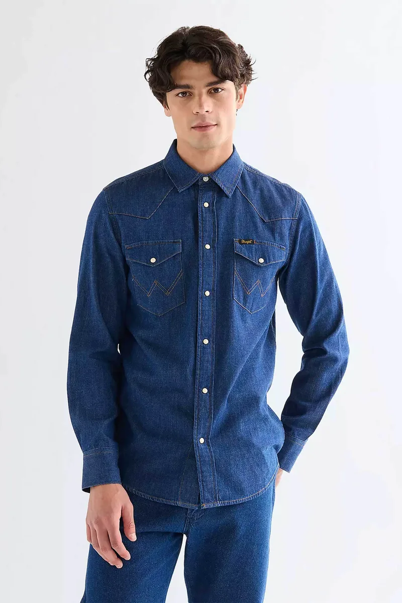 Wrangler® ανδρικό denim πουκάμισο Regular Fit "Western" - 112378124 Denim Blue