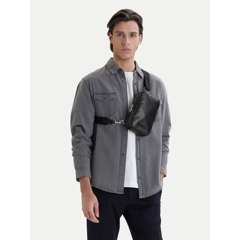 Τσαντάκι Calvin Klein Emblem Aop Coated Square Sling LV04D3335G Μαύρο