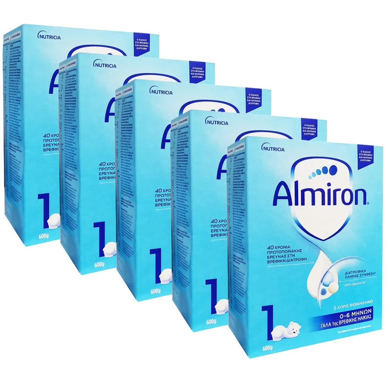 Σετ Nutricia Almiron 1 Γάλα 1ης Βρεφικής Ηλικίας από 0-6 μηνών 5x600gr