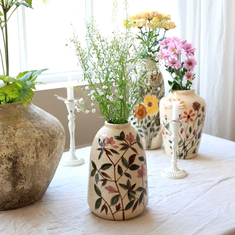 Πύλινο Βάζο Floral 26X17εκ σε χρώμα cream