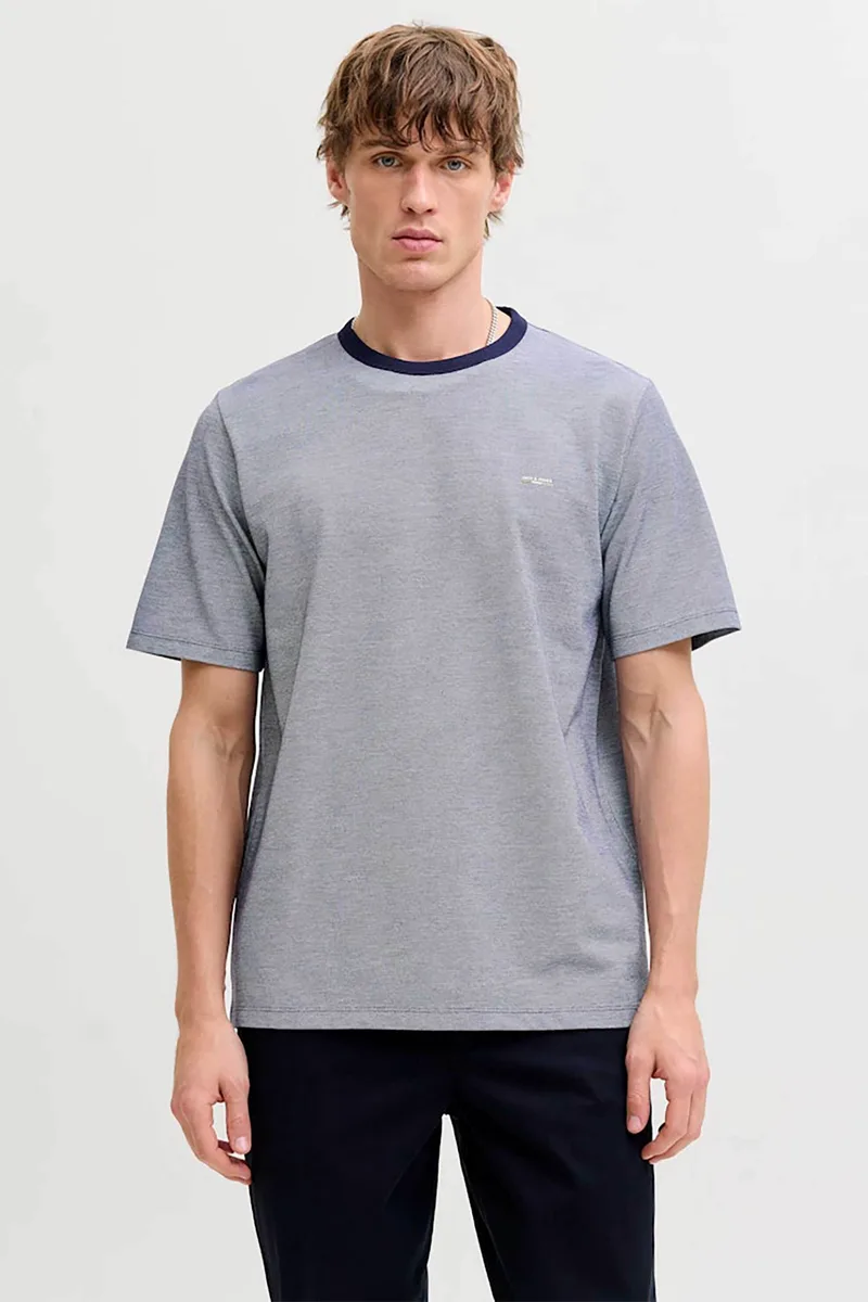 JACK & JONES ανδρικό T-shirt πικέ με ανάγλυφο λογότυπο Regular Fit - 12276801 Μπλε Σκούρο