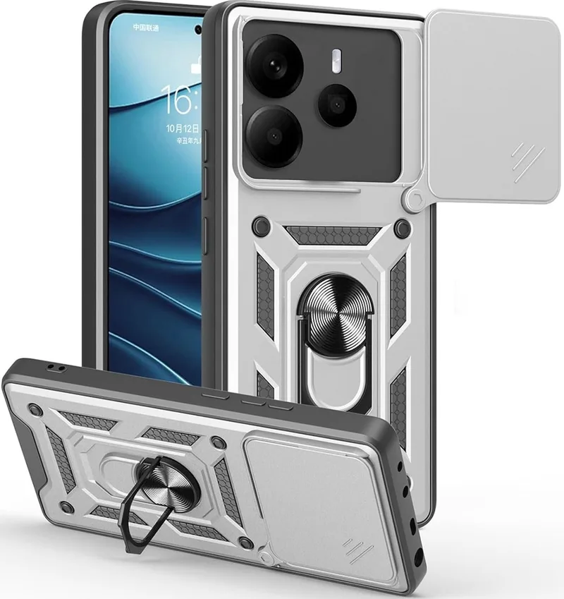 Θήκη Xiaomi Redmi Note 14 5G Bodycell Armor Slide Ανθεκτική με Κάλυμμα για την Κάμερα & Μεταλλικό Ring Holder - Silver (5206015081088)