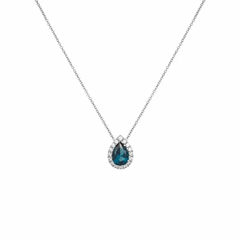 Λευκόχρυσο γυναικείο κολιέ Κ9 ροζέτα London blue 046581 046581 Χρυσός 9 Καράτια